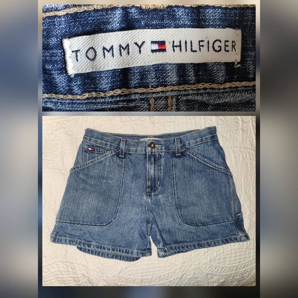 Vintage 2000s Y2K Mid Rise Carpenter Cargo Utility Jean Shorts by Tommy Hilfiger